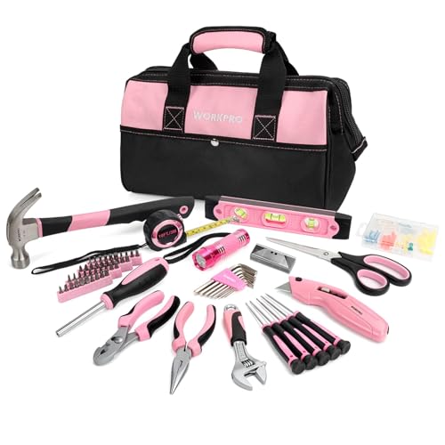 Workpro 106 Piezas Juego De Herramientas Rosas, Kit De Herramientas Con Con Alicates Destornilladores Llaves Martillo Etc Para El Hogar Con Bolsa Rosa, Para Bricolaje Y Reparaciones Diarias Workpro 106 Piezas Juego De Herramientas Rosas, Kit De Herramientas Con Con Alicates Destornilladores Llaves Martillo Etc Para El Hogar Con Bolsa Rosa, Para Bricolaje Y Reparaciones Diarias