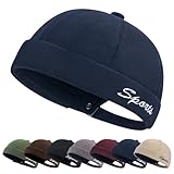 Männer Docker-Mütze Seglerstil Ohne Schirm - Verstellbare Fischer-Mütze für Alltag, Outdoor, Hip Hop, Radfahren & Sommeraktivitäten (Marine)