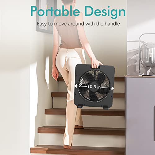 Qc 11" Box Fan For Bedroom And Office, Powerful Airflow 3 Speeds Setting,120Min Timer, Desk Fan With Easy Carry Handle, Black #TOP2