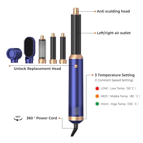 Image of 5 in ONE Hair Dryer Brush, Blow Dryer Brush Air Curling Iron, Hot Air Brush Round Brush Blow Dryer, 1.25 in Left&Right Hair Styler 100-120V