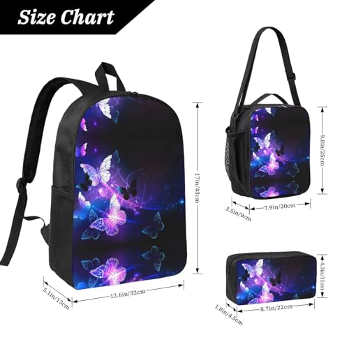 Mochila de mariposas nocturnas 3 en 1 con fiambrera y estuche escolar negro de 17 pulgadas 4