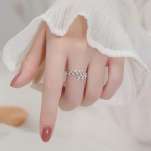 925 Sterling Silver Plated Rings for Women -Silver Plated Open Ring Collection, Adjustable Personalised Finger Wrap Around Leaves & Women's Silver Plated Rings, Suitable Gifts for Ladies and Girls - Image 5