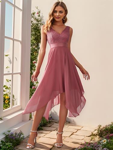 Image of Ever-Pretty Women's Spring V Neck Lace Chiffon A Line Prom Dresses Semi Formal Cocktail Wedding Guest Dress 0207