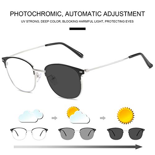 Reading Glasses Blue Light Blocking Computer Readers Photochromic Sunglasses For Women Men Anti Glare Uv Filter Gaming Tv Phones Round Fashion Retro Frame Eyeglasses Vintage Clear Lens Eyewear -Silver #TOP1