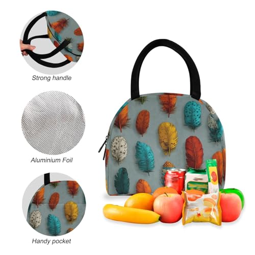 Feather Colored Print Backpack Set with Lunch Bag, Large Capacity Travel Backpacks and Lunch Box Insulated for Commute Hiking Picnic4