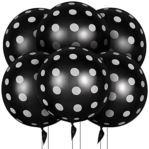 6 Pieces 18 Inch Christmas Polka Dot Balloons Round Party Balloons Cute Party Decorations Decorative Non Latex Dotted Balloons for Birthday Wedding Balloon Decoration (Black)