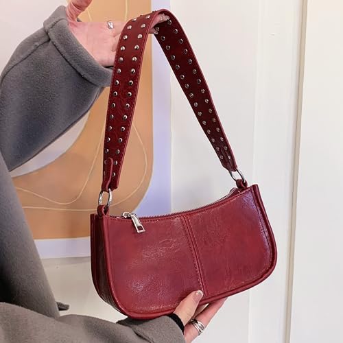 Image of Shoulder Bags Red Purse for Women Burgundy | 90s Y2k Bag, Studded, Leather Handbags, Crossbody Bag