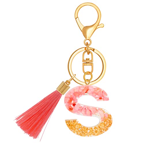 TTYY Initial Letter Keychain for Women Birthday gift To Little Girls Attach to Car Key,Backpack,Purses,and Phone Cases, Pink Crystal Letters, Large