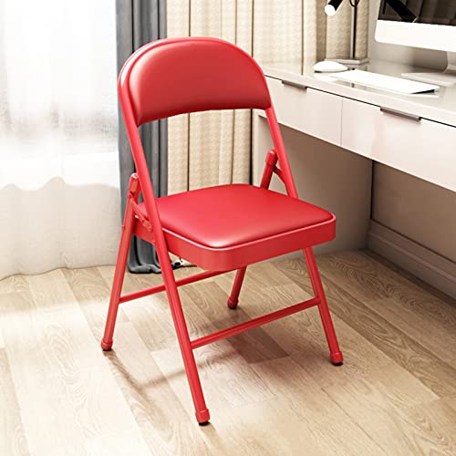Silla de metal portátil roja con cómodo cojín para oficina, sala de reuniones y sala de entrenamiento, 79 x 46 cm, diseño ergonómico para un máximo apoyo