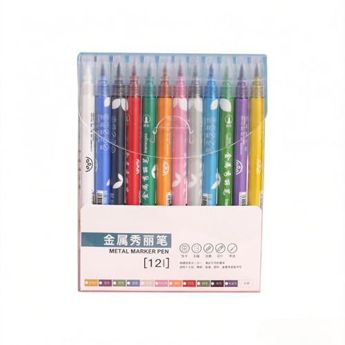 Rotuladores metálicos, punta fina de 2 mm, marcadores de secado rápido para colorear artistas, adultos, álbumes de recortes, libros de fotos, piedra, vidrio, cerámica, escuela