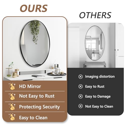 Image of Oval Wall Mirror, 20 inchx28 inch Black Oval Vanity Mirror, Bathroom Mirror of Metal Frame, Home Decorative Wall Mounted Mirror for Bathroom, Living Room, Entryway, Vanity