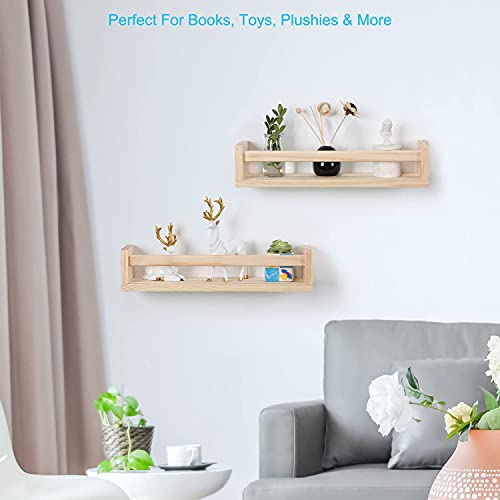 Amy Dceom Nursery Book Shelves Set Of 2, Wood Floating Book Shelves For Kids Room, Rustic Baby Nursery Shelf Decor For Bedroom, Living Room (Natural) #TOP4