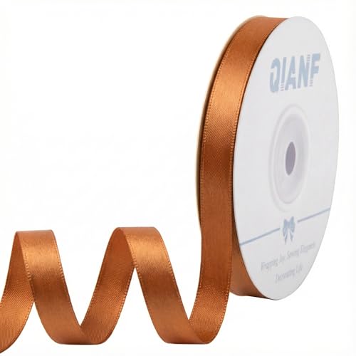 QIANF 3/8 Inch Copper Ribbon Double Face Satin Ribbon Copper Ribbon for Gift Wrapping Hair Bows Making Valentines Day Wedding Baby Shower Birthday Party Invitation Decorations Craft Sewing 25 Yards
