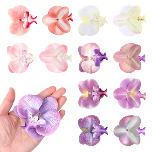 Matwsec 12PCS Fake Orchid Fabric Flower Heads 3.5in Artificial Orchids Flowers Heads for DIY Crafts Home Wedding Party Photography Props Decoration