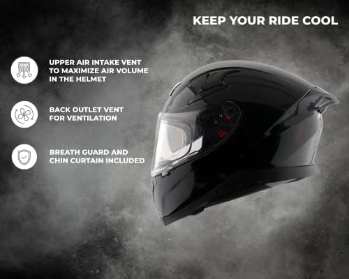 Image of Axor Apex Solid ISI ECE DOT Certified Matt Black Full Face Dual Visor Helmet for Men and Women with Pinlock Fitted Outer Clear Visor and Inner Smoke Sun Visor Dull Black(M)