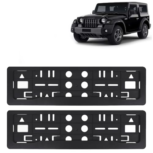 Image of KINGSWAY Thar Car Number Plate Frames for All 2020 Onwards Models of Mahindra Car Registration Plate Holders, Black Licence Plate Covers (Front and Rear), Universal Size 51.5 x 14.5 cm