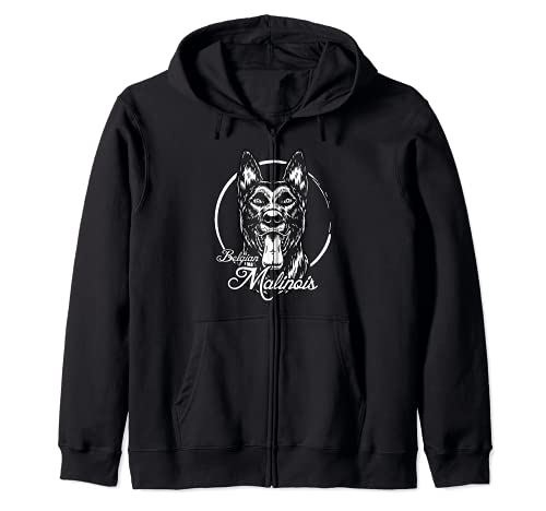 Belgian Malinois Dog Distressed Graphic design Zip Hoodie, Black