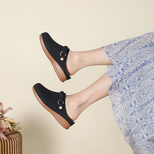 Image of Comfortable Clogs for Women Closed Toe Mules Slip On - Summer Casual Womens Clogs Mules Backless Arch Support Wedge Platform Sandals All-Day