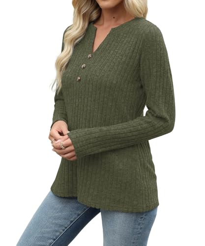 Heymiss Long Sleeve Shirts for Women V Neck Lightweight Sweaters Loose Casual Tunic Tops2