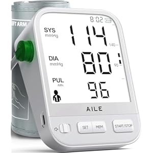 Blood Pressure Monitor for Home Use: AILE Blood Pressure Machine with Large LCD Backlit Screen – Large Comfort Blood Pressure Cuff Arm – 8.7″-16.5″ Adjustable – 2 * 99 Records – Easy to Use