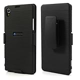 Smays Anti-Slip Stripe Design Rubberized Slide Case w/Swivel Belt Clip Holster Stand for Sony Xperia Z1 Honami L39h