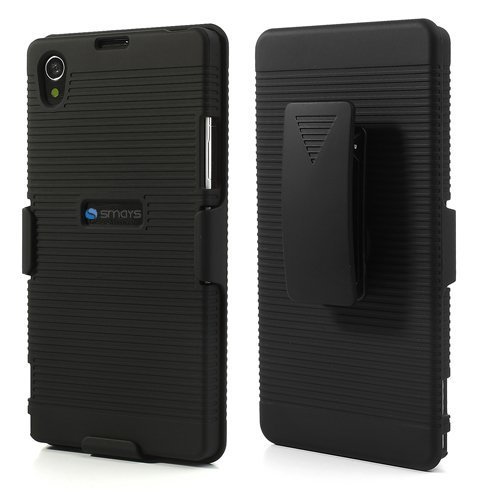 Smays Anti-Slip Stripe Design Rubberized Slide Case w/Swivel Belt Clip Holster Stand for Sony Xperia Z1 Honami L39h