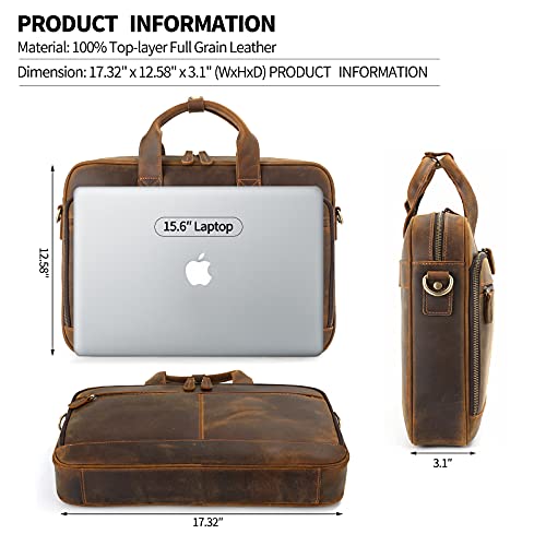 Image of Jack&Chris Full Grain Leather Briefcase for Men, Business Messenger Bag Laptop Bag Attache Case, Fits 15.6 Inch Laptop
