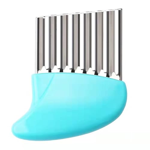 Stainless Steel Crinkle Cut Tool, All-In-One Multifunctional Wavy Chopper Tool Assistant, Suitable For Vegetable Fruit Safe Potato Slicer Cutter French Fry Cutting Kitchen Tool(Light Blue) #TOP1