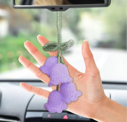 Image of VRB Dec 1 Pcs Crochet Flower for car Dashboard Decoration Items,Car Hanging Crochet Flower,Sunflower Decoration for Car,Car Mirror Hanging Accessories, (Hanging Tulip Purple Crochet - 1 Pcs)