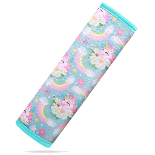 Image of Seat Belt Cover for Kids, Seat Belt Pad for Boys Girls, Car Seat Straps Shoulder Pads for Kids, Kid's Seat Belt Cushion, Shoulder Strap Pad, 1 Piece (Rainbow Unicorn)