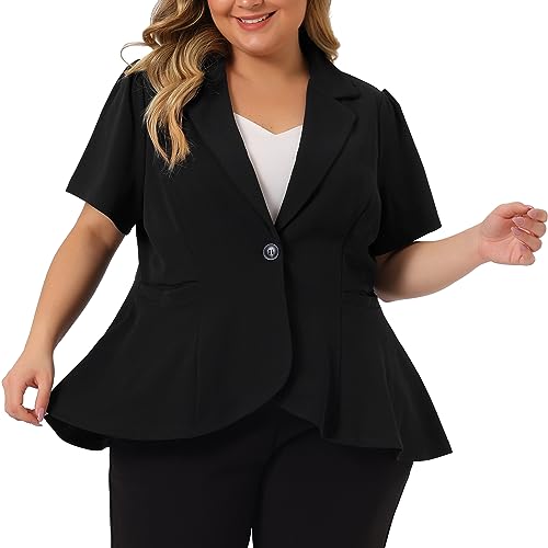 Agnes Orinda Plus Size Blazer for Women Short Sleeve Office Work Button Jacket Business Suit Blazers