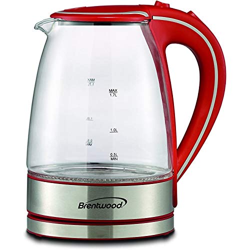 Tetera eléctrica de vidrio templado Brentwood 1.7 L roja miniatura 5