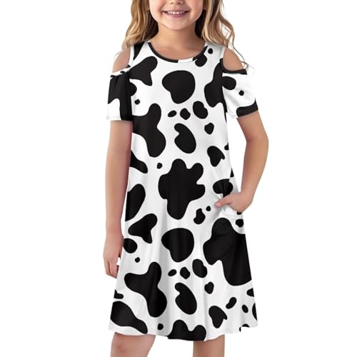 Dress for Girls Toddler Kids Summer Cold Shoulder Flutter Sleeve Crewneck A-Line Midi Dress Casual Flowy Sundress