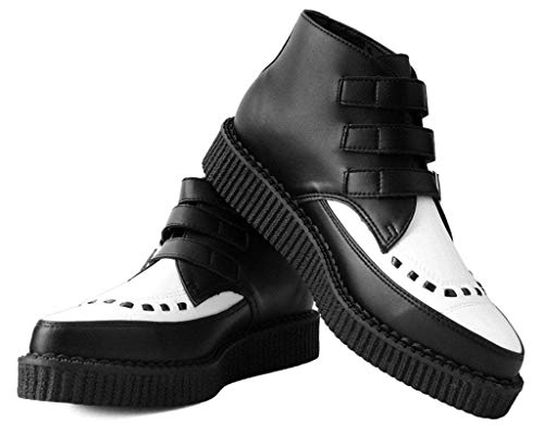 T.U.K. Shoes A9540 Unisex-Adult Boots, Black & White TUKskin 3-Buckle Pointed Creeper Boot3