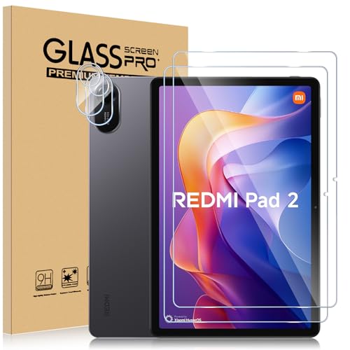 ELYCO Schutzfolie Kompatibel mit Xiaomi Redmi Pad 2 für Panzerglas, 2 Stück Bildschirmschutzfolie + 2 Stück Kamera Schutzfolie, Anti-Bläschen Panzer Schutz Glas, HD Clear