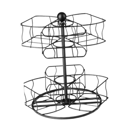 Cuticate 回転式ティーバッグオーガナイザー 砂糖袋 二重層 実用的 丈夫 60個のティーバッグを整理 デスク用ティーバッグ収納ホルダー, 黒