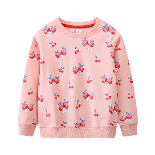 CM-Kid Sweatshirt für Mädchen Pulli Kinder Langarmshirt Baumwolle Hoodie Mädchen Sweater Top Kleidung Kirsche Rosa Gr.110