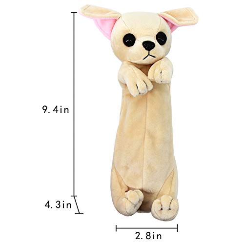 Image of Minache Plush Animal Stationery Pouch Women Cute Dog /Dinosaur Plush Pencil Case Ladies Cosmetic Bag (Beige 2), bd-06484AD