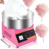 110V1000W Electric Commercial Pink Cotton Candy Machine, 15 Inch Stainless Steel Large Bowl, Dual Switch, Easy to Operate, Fast Candy Production, 3-4 pieces per minute