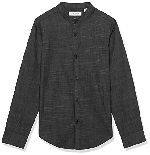 Calvin Klein Boy's Long Sleeve Slub Dress Shirt, Button-down Style with Banded Collar, Cuffs & Shirttail Hem