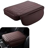Nowkont 1 PC Car Center Console Cover, 8.66In x 12.59In x 1.96In Side Pocket Design, Waterproof Leather Vehicle Arm Rest Cushion, Universal Automotive Consoles Hand Rest Pillow (Coffee)