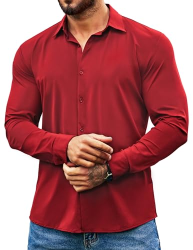 COOFANDY Men's Muscle Fit Dress Shirts Wrinkle Free Long Sleeve Button Down Shirt Stretch Business Shirt