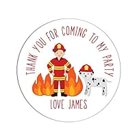 Personalised Thank You Stickers For Party Bags, Fireman Fire Engine Theme 24x43mm