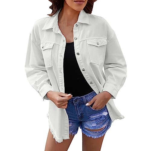 Veste en jean délavée unie femme coupe longue ample pour en finir avec les manteaux lourds