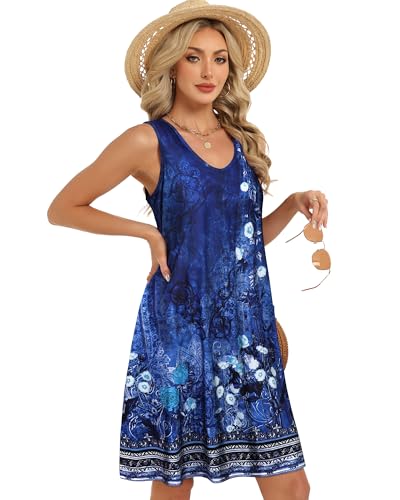 Image of elescat Womens Summer Dresses Casual V Neck Sleeveless Pockets Beach Loose Tank Sundress 2026