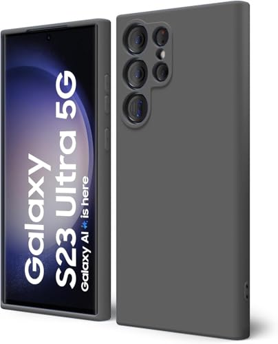 Image of DIZORO for Samsung Galaxy S23 Ultra Phone Case Liquid Silicone, Cute Thin Slim Soft Rubber TPU Plain Smooth Gel Back Cover for Women Girl Men, Matte Solid Protective & Shockproof Bumper Dark Grey,