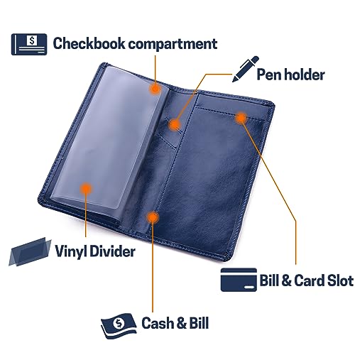 Image of Aurya Leather Checkbook Covers for Personal Checkbook, Checkbook Holder with Free Vinyl Divider, Checkbook Cover for Duplicate Checks for Men and Women