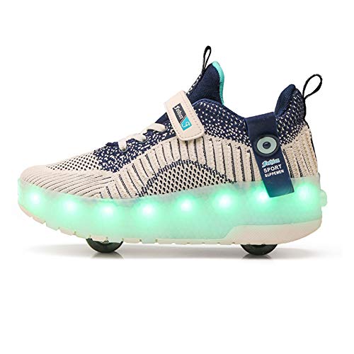 Kids Breathable Mesh Led Light Up Shoes USB Charging Double Wheels Roller Skate Shoes for Boys Girls2