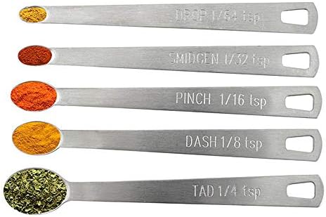 5Pcs/Set Mini Measuring Spoons Mini Stainless Steel Spoon Metal Mini Measuring Spoons Set Fits in Spice Jar