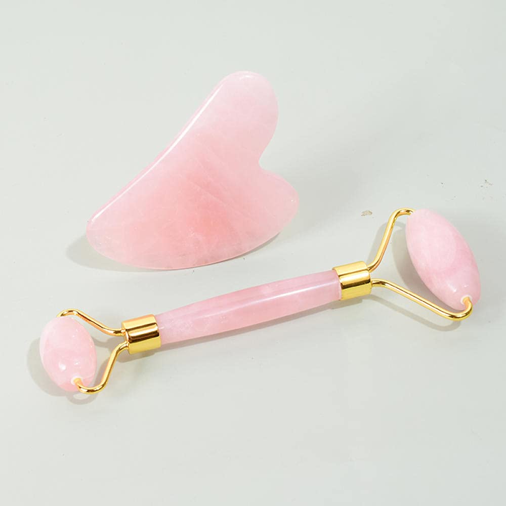 Set di strumenti di massaggio del rullo viso di Guasha Massager del quarzo della rosa-2 pezzi
